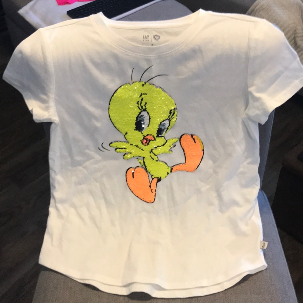 Gap X Warner Bros. Girls flip sequin Tweety Bird T-shirt NWOT